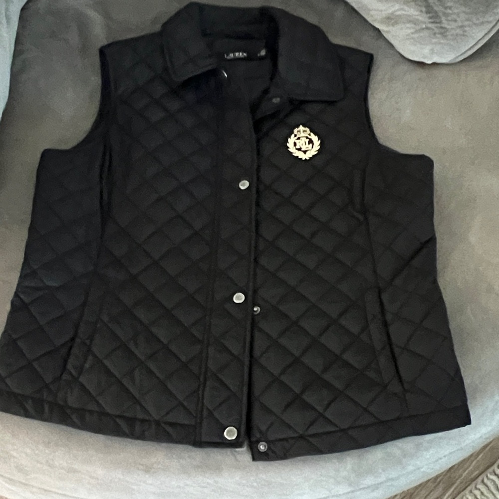 Ralph Lauren Black Quilted Vest with Crest